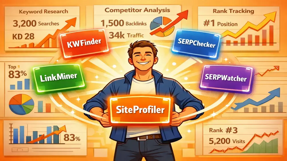 Mangools SEO dashboard showing keyword and ranking tools