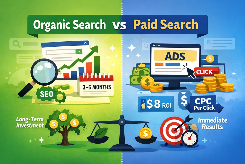 Organic and paid search strategy comparison for online marketing