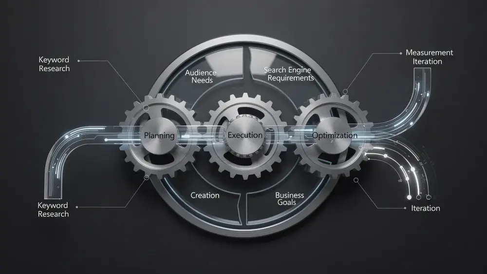 SEO content strategy workflow from research to performance review