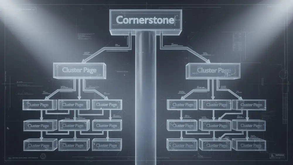 Cornerstone content page connected to supporting cluster articles