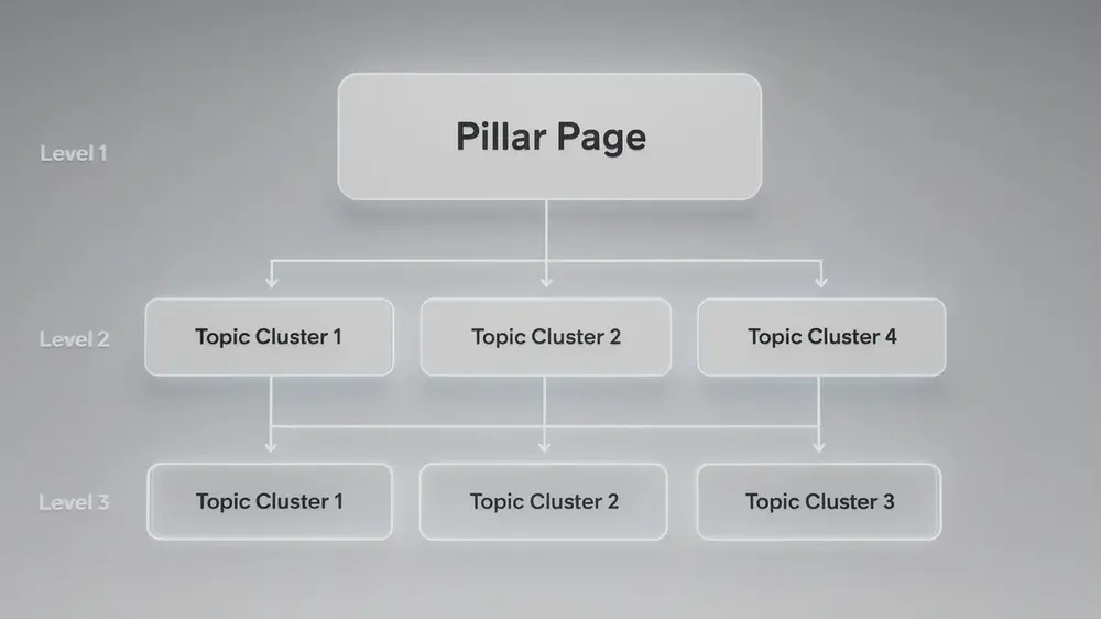 Advanced topic cluster model showing pillar pages connected to supporting articles through internal links