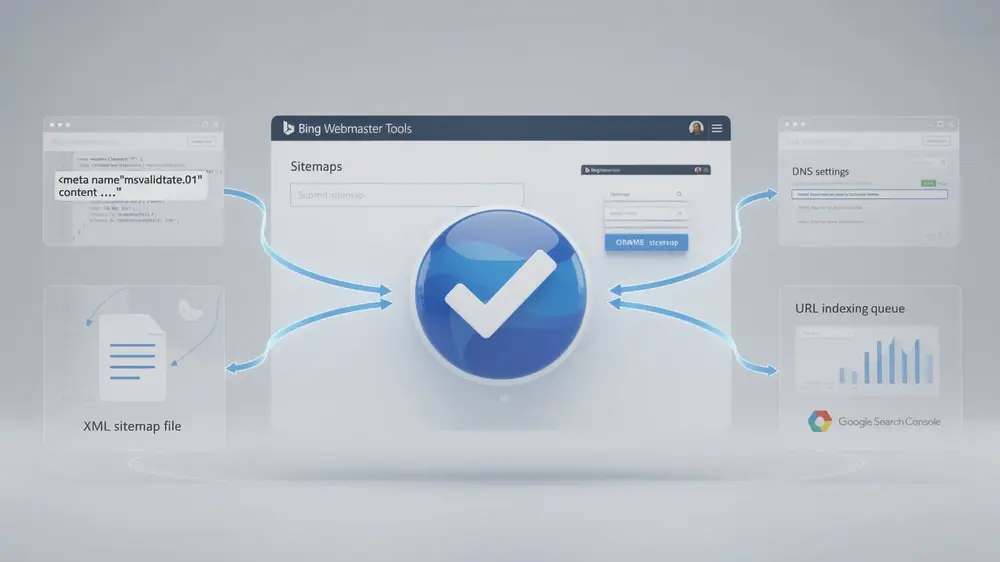 Bing Webmaster Tools setup with site verification and sitemap submission