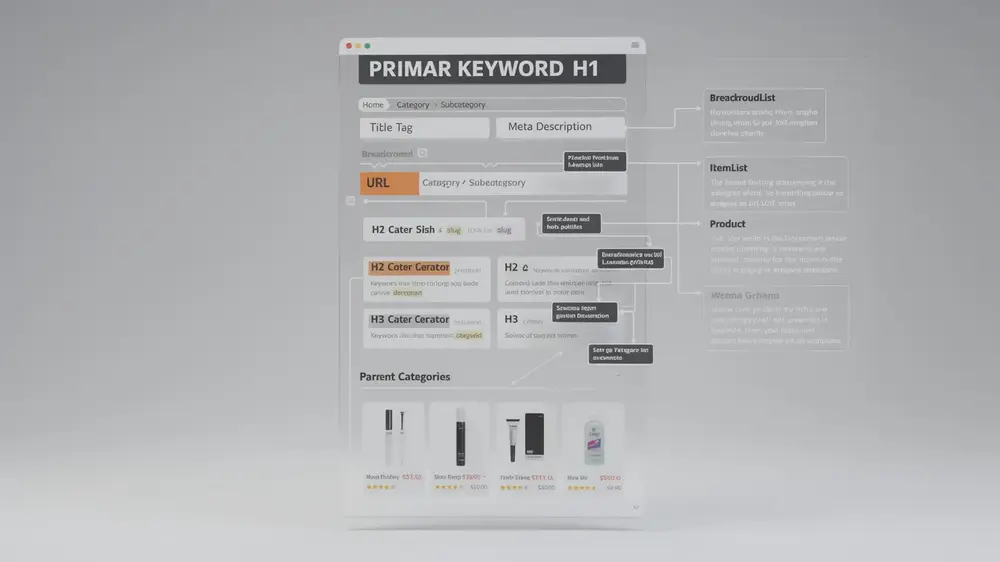 Roadmap for optimizing category pages with keywords, content structure, schema, UX, and internal links
