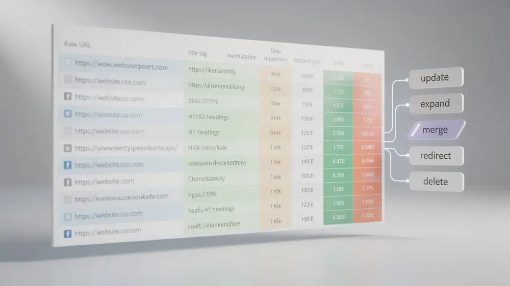 Step-by-step SEO content inventory workflow using multiple data sources