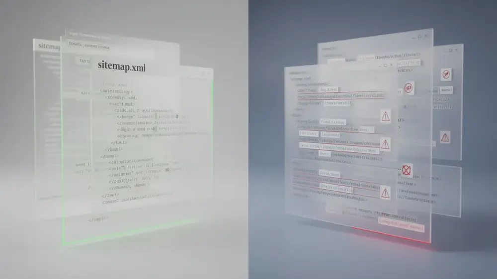 Common sitemap mistakes including noindex URLs, redirects, broken links, duplicate pages, and outdated lastmod values