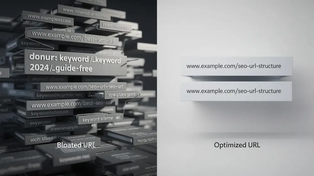 Common URL slug mistakes including keyword stuffing and unnecessary parameters