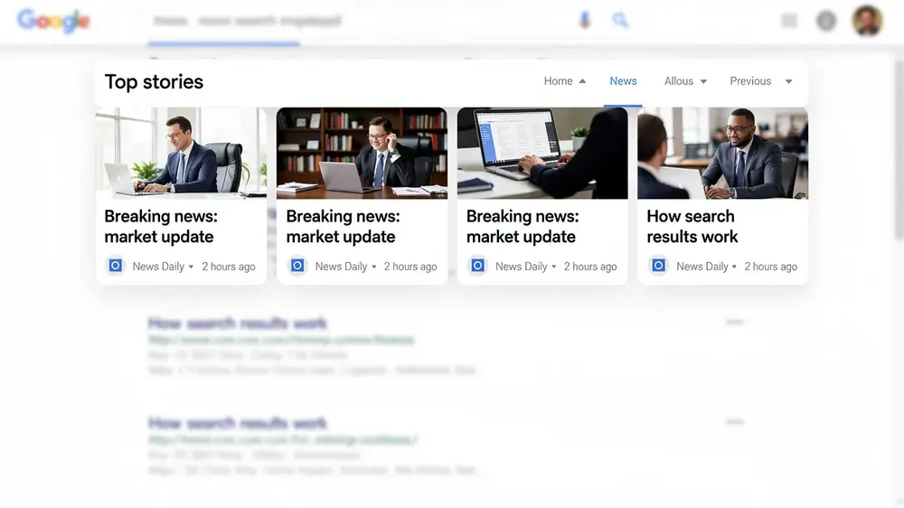 Google Top Stories carousel shown for timely news articles