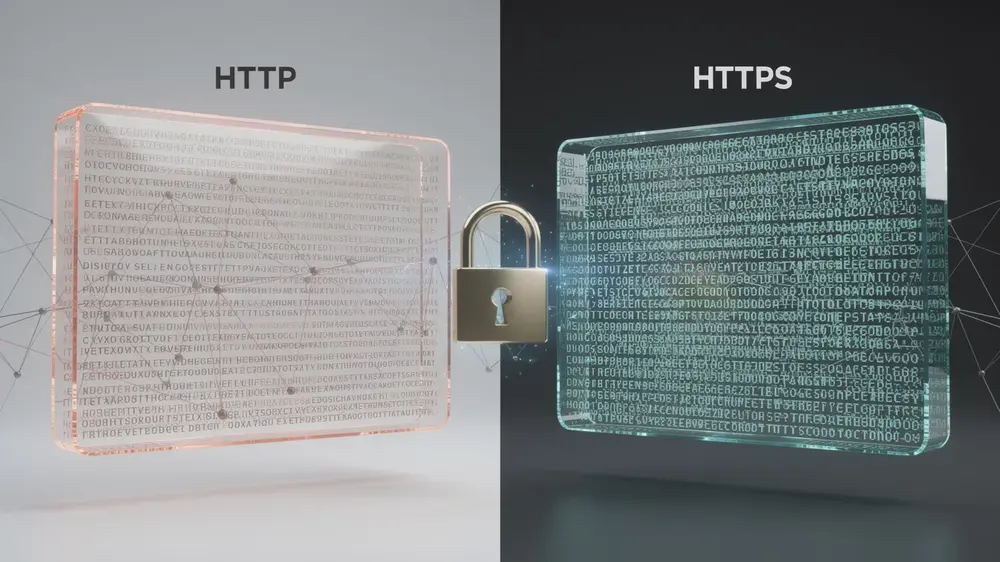 Diagram showing how HTTP and HTTPS handle browser and server communication