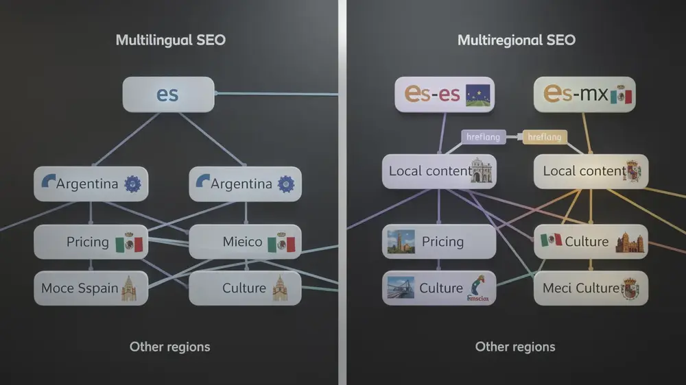 Multilingual SEO and multiregional SEO comparison