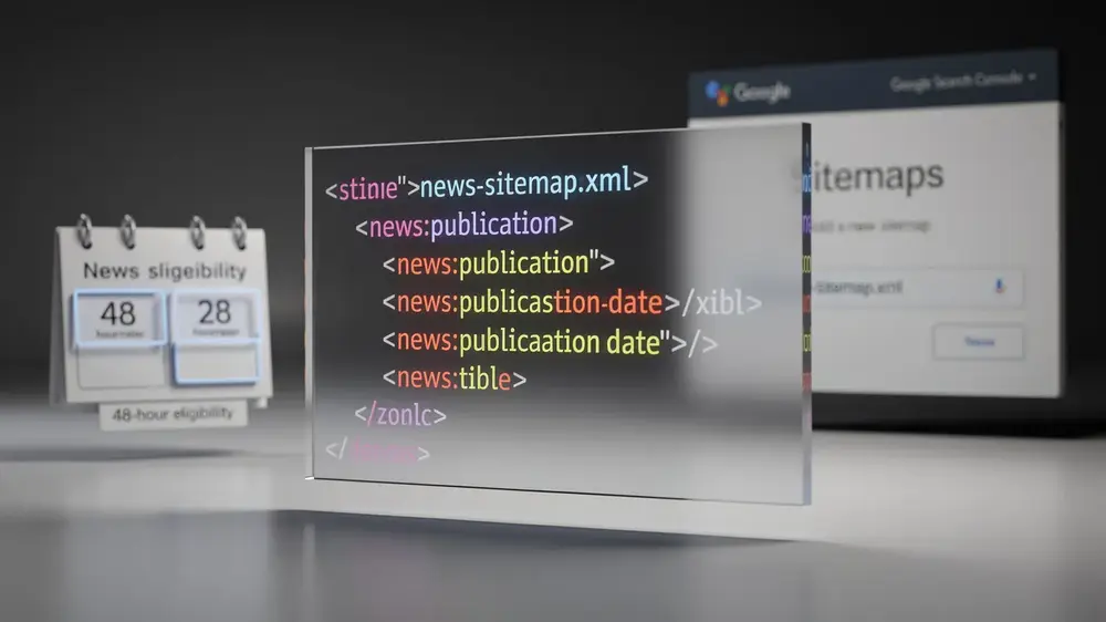 Example of a valid news sitemap structure with required news tags and recent article URLs