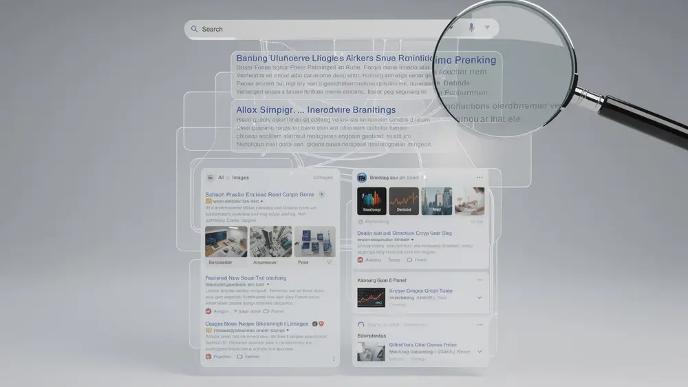 SERP elements including organic results, ads, snippets, and search features