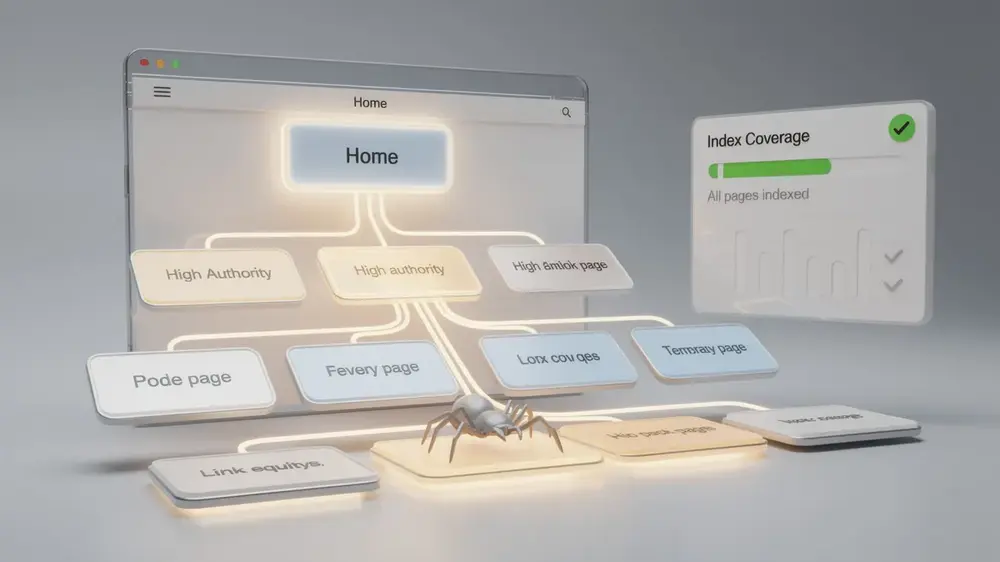 Illustration of how search engine crawlers follow internal links to discover and index website pages