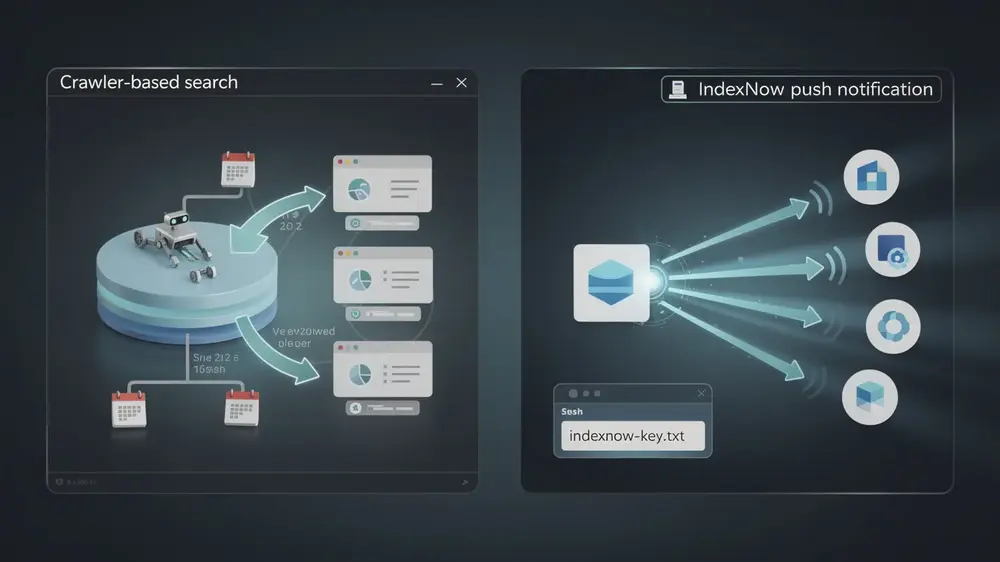 IndexNow protocol showing URL change notifications sent from a website to participating search engines