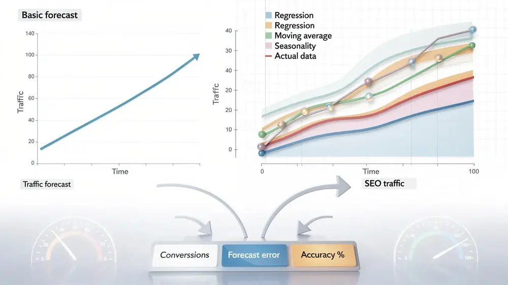 Advanced SEO forecasting using performance reviews, statistical methods, CTR refinement, and market context