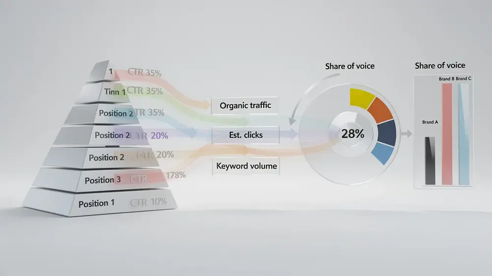 Calculating SEO share of voice using keyword rankings, search volume, and estimated CTR