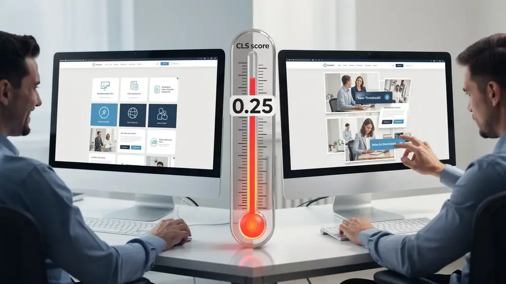 Illustration showing how CLS connects visual stability, page experience, and SEO performance