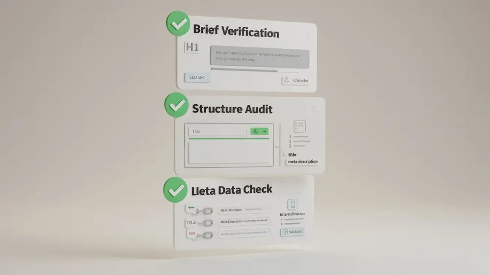 Four-stage editorial SEO review workflow for pre-publication quality assurance