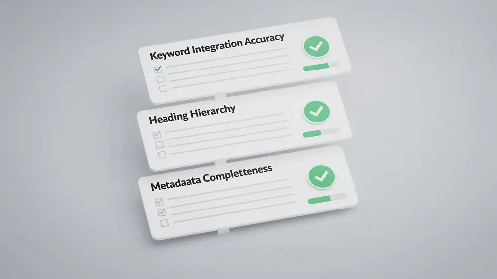Editor reviewing an SEO handoff checklist before publishing an article