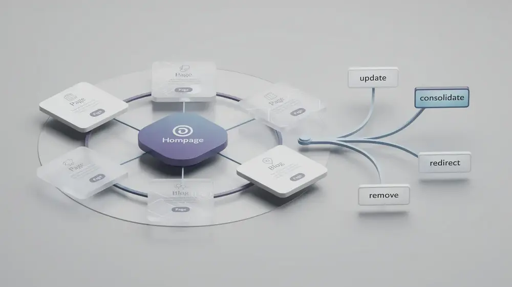 Quarterly content decisions for updating, consolidating, redirecting, retaining or removing pages
