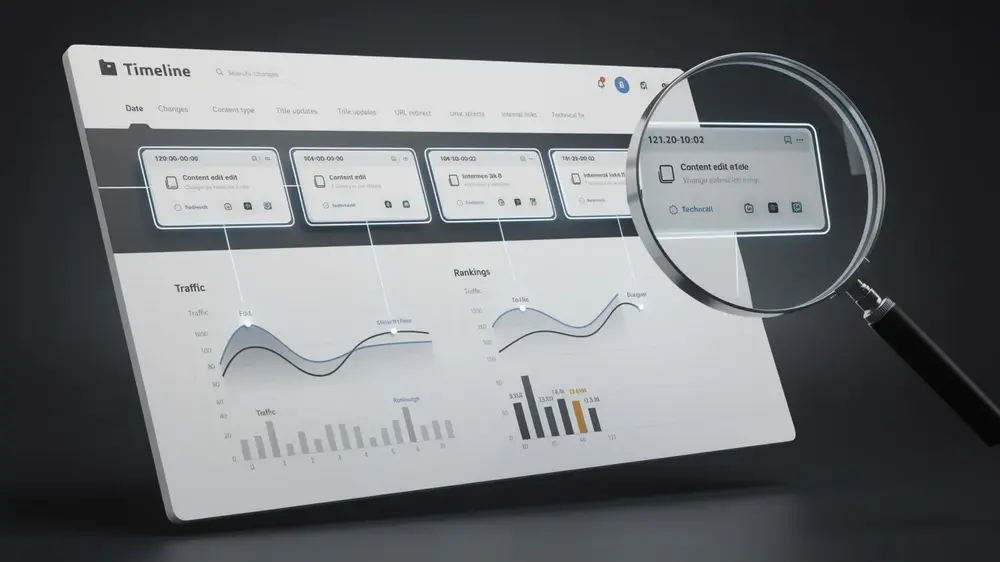 SEO change log connecting site changes with search performance data