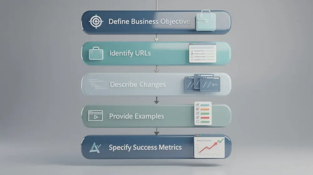 SEO request moving through content, development, design and approval teams